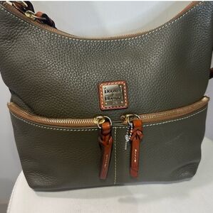 Dooney & Bourke Olive and Tan Pebbled Leather Shoulder Bag